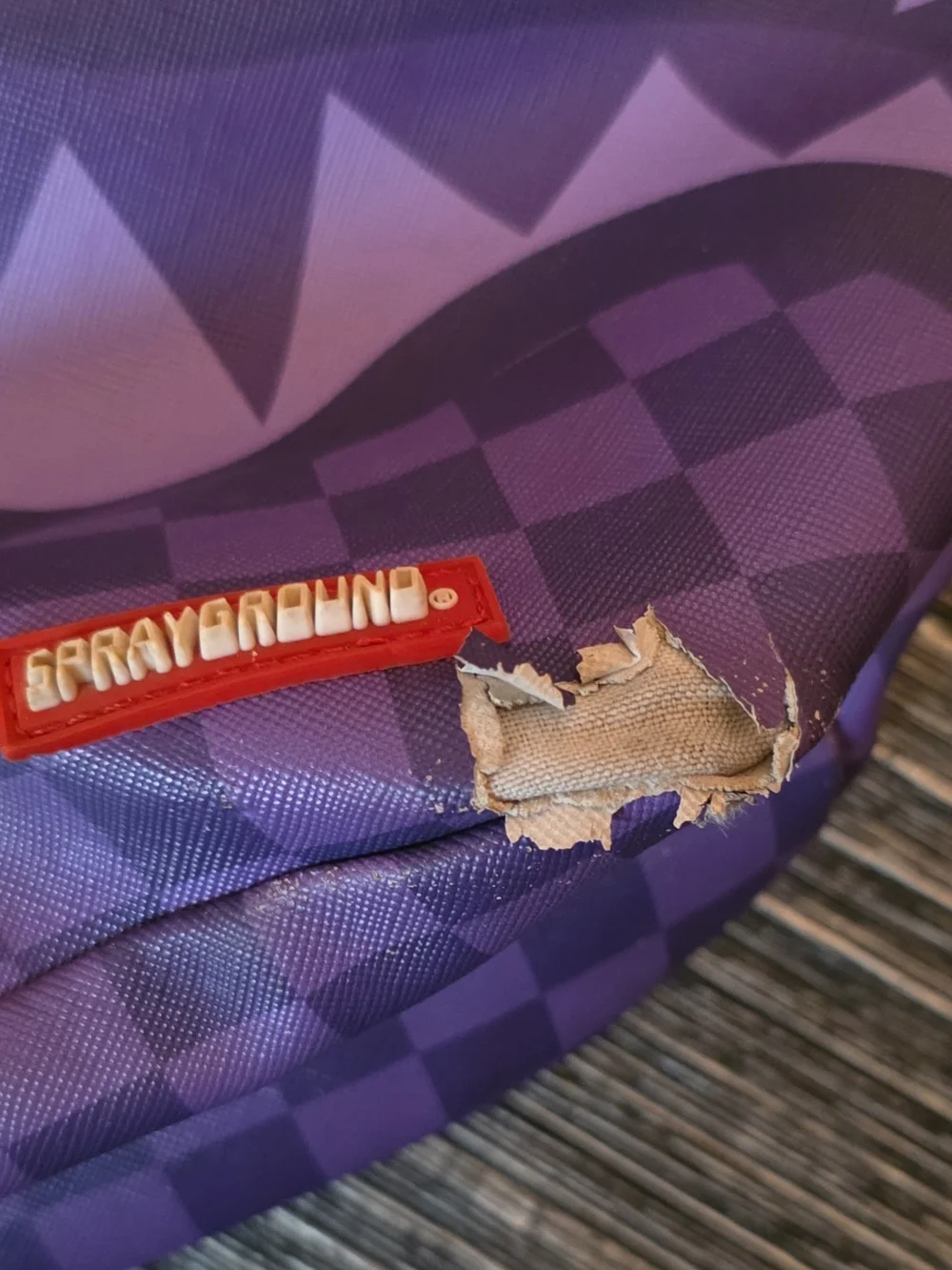 Sprayground Purple Checkerboard Shark Graphic Backpack